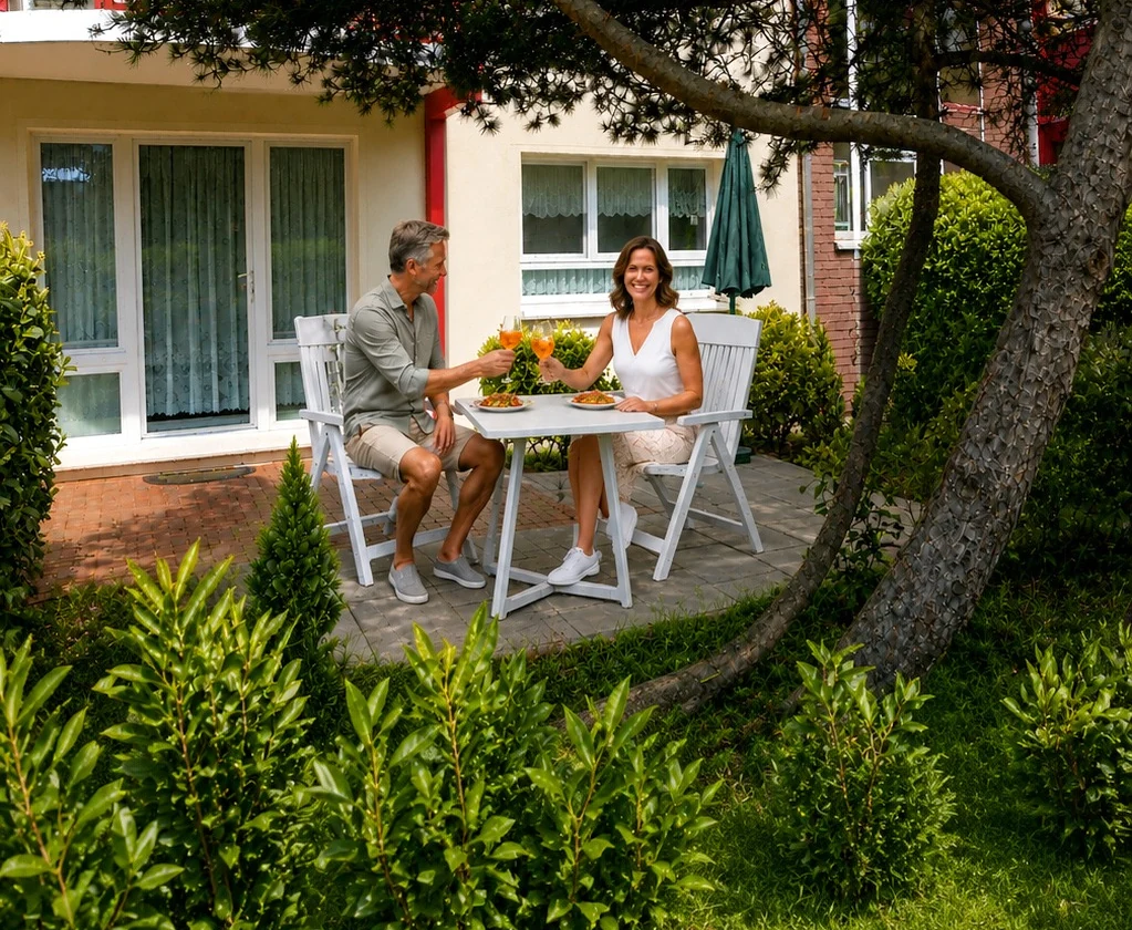 Paar beim Essen auf der Terrasse